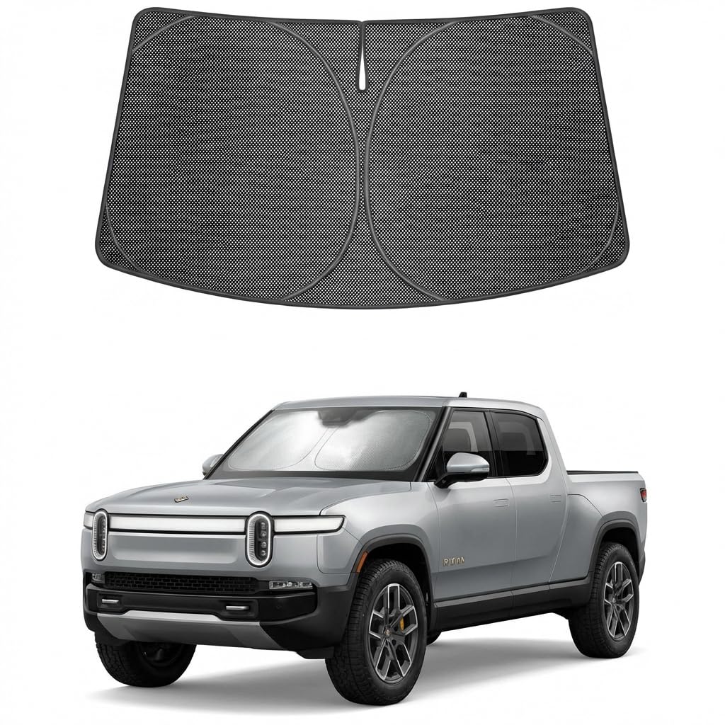Proadsy Windshield Sun Shade Custom Fit Rivian R1T 2022-2026 Ice Crystal Black Front Window Sunshade UV and Heat Blocker Foldable Visor Keeps Car Cooler for Summer Parking and Daily Use