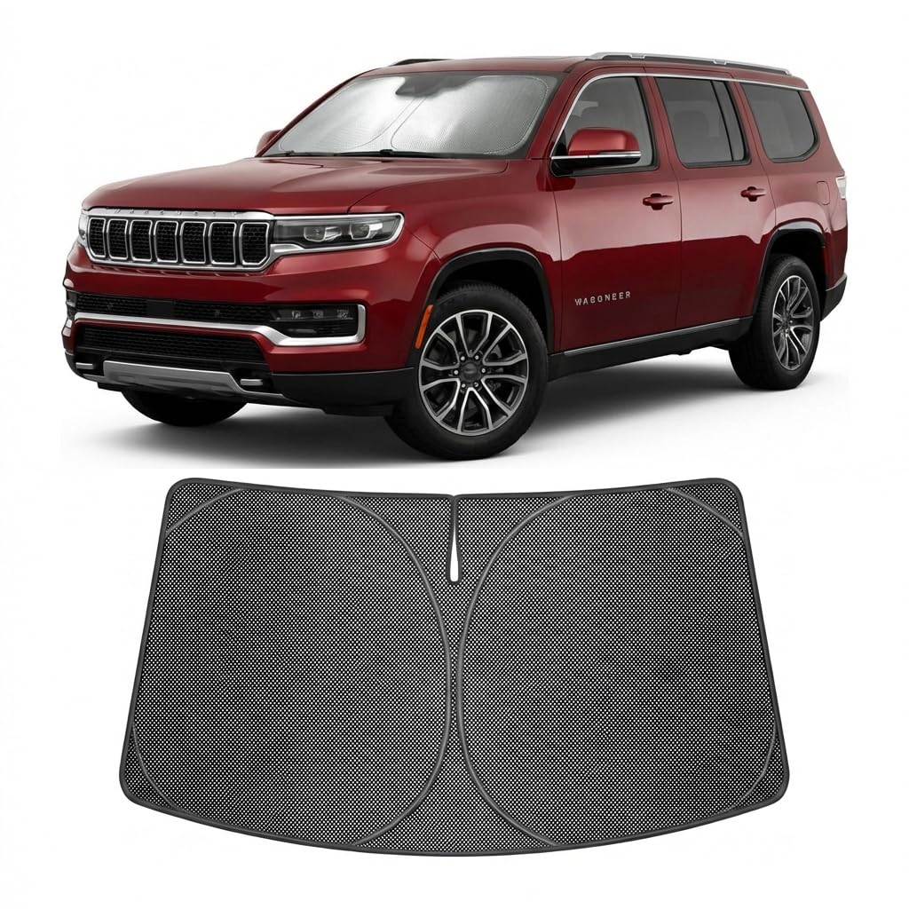 Proadsy Windshield Sun Shade Custom Fit Jeep Wagoneer 2022-2026 Ice Crystal Black Front Window Sunshade UV and Heat Blocker Foldable Visor Keeps Car Cooler for Summer Parking and Daily Use