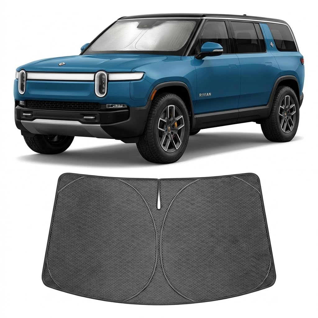 Proadsy Windshield Sun Shade Custom Fit Rivian R1S 2022-2026 Ice Crystal Black Front Window Sunshade UV and Heat Blocker Foldable Visor Keeps Car Cooler for Summer Parking and Daily Use