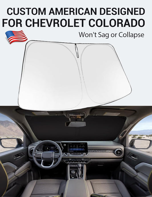 Custom American designed 2023-2026 Chevrolet Colorado windshield sunshade, will not sag or collapse