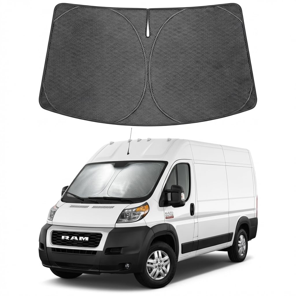 Proadsy Windshield Sun Shade Custom Fit Ram promaster 2014-2026 Ice Crystal Black Front Window Sunshade UV and Heat Blocker Foldable Visor Keeps Car Cooler for Summer Parking and Daily Use