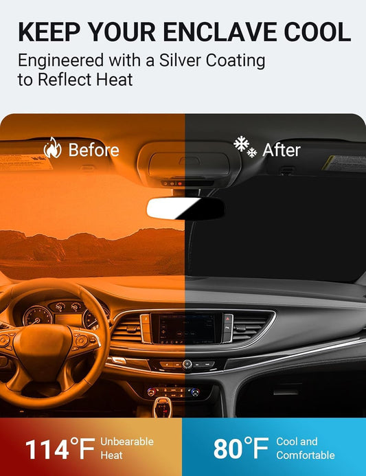 Custom American designed 2018-2024 Buick Enclave windshield sunshade, will not sag or collapse