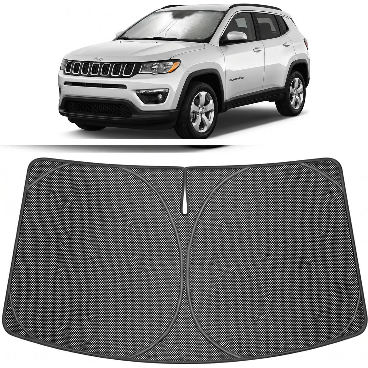 Proadsy Windshield Sun Shade Custom Fit Jeep Compass 2017-2026 Ice Crystal Black Front Window Sunshade UV and Heat Blocker Foldable Visor Keeps Car Cooler for Summer Parking and Daily Use