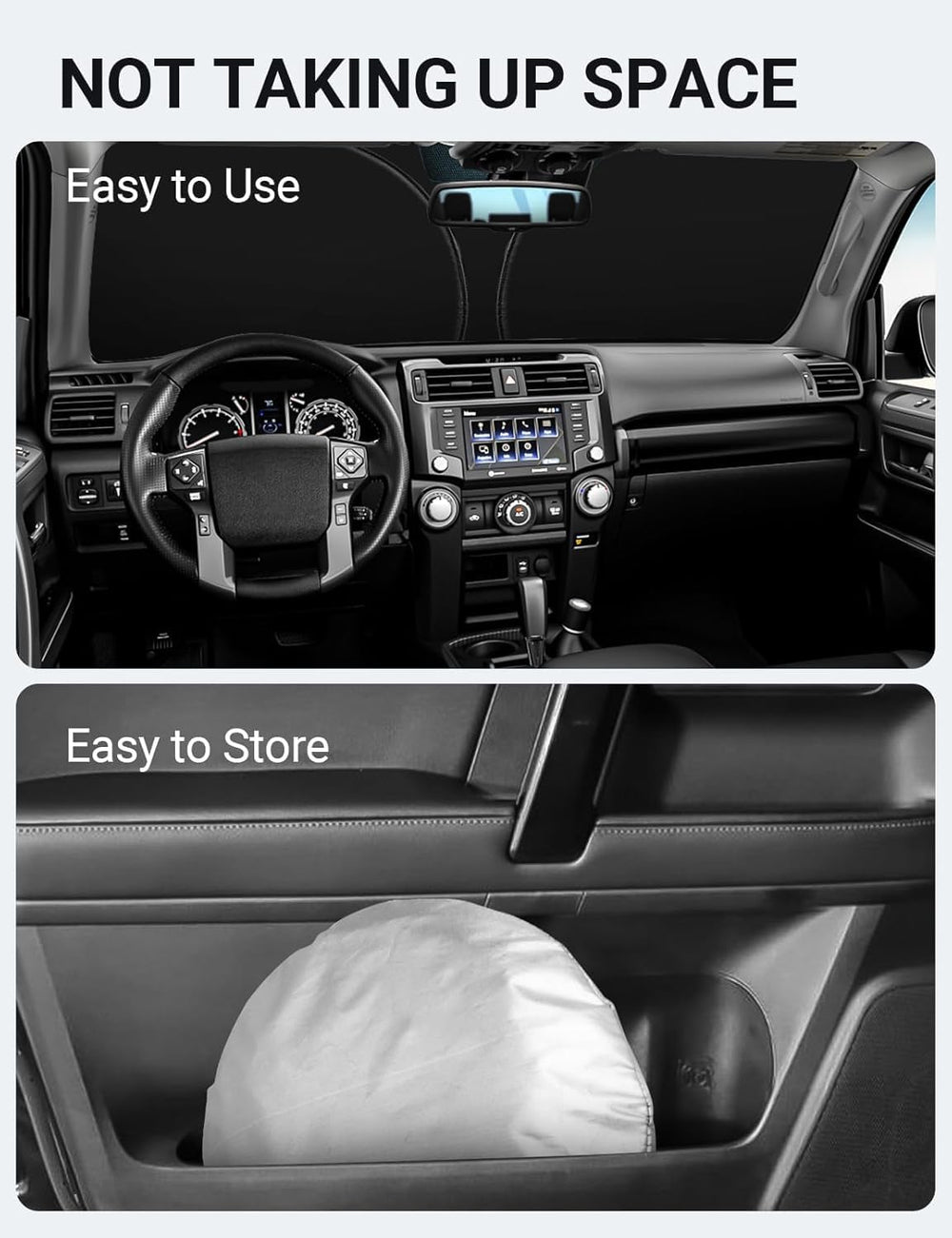 Custom-fit windshield sunshade installed in a 5th-generation Toyota 4Runner