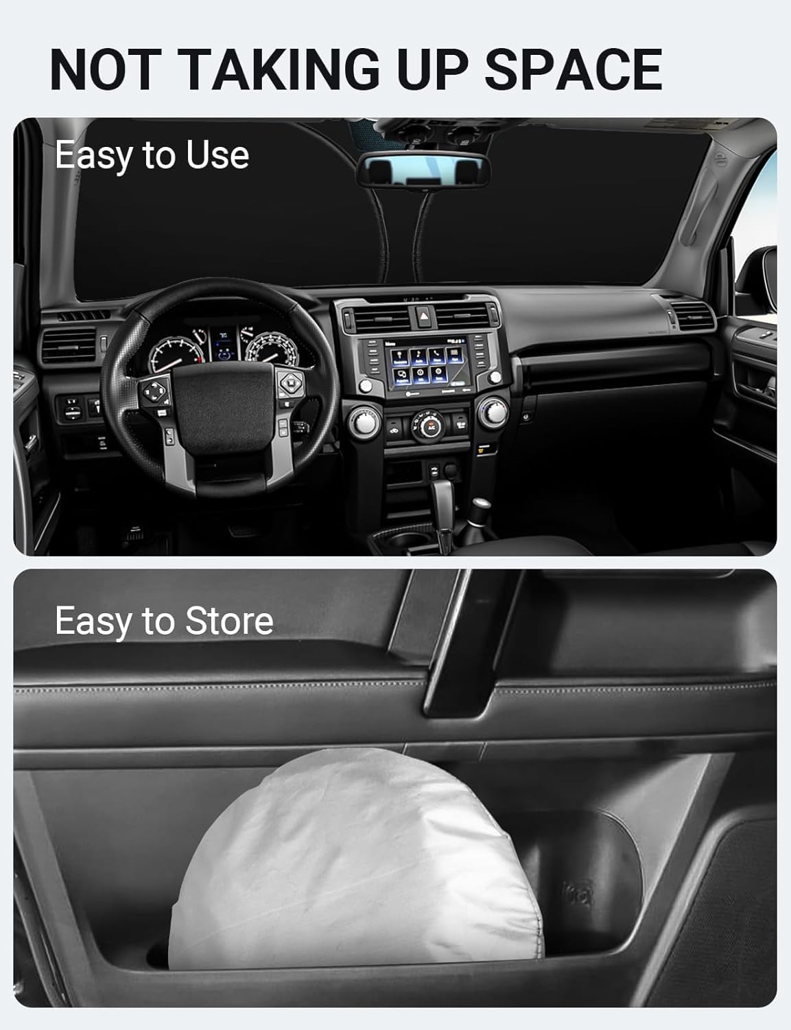 Custom-fit windshield sunshade installed in a 5th-generation Toyota 4Runner