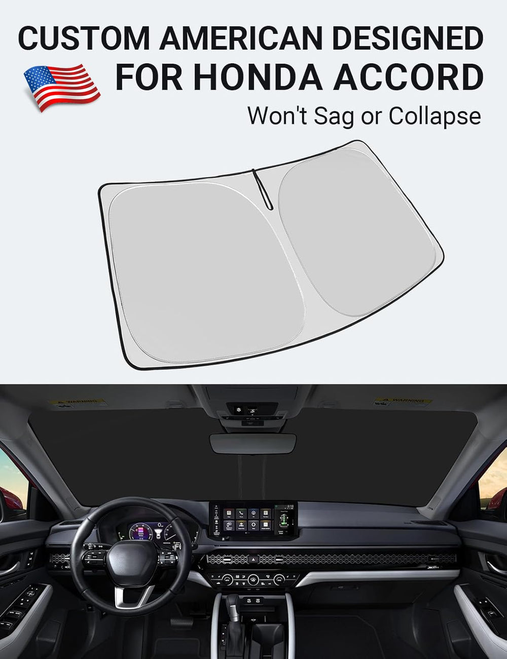 Custom-fit windshield sunshade installed in a 2023-2026 Honda Accord