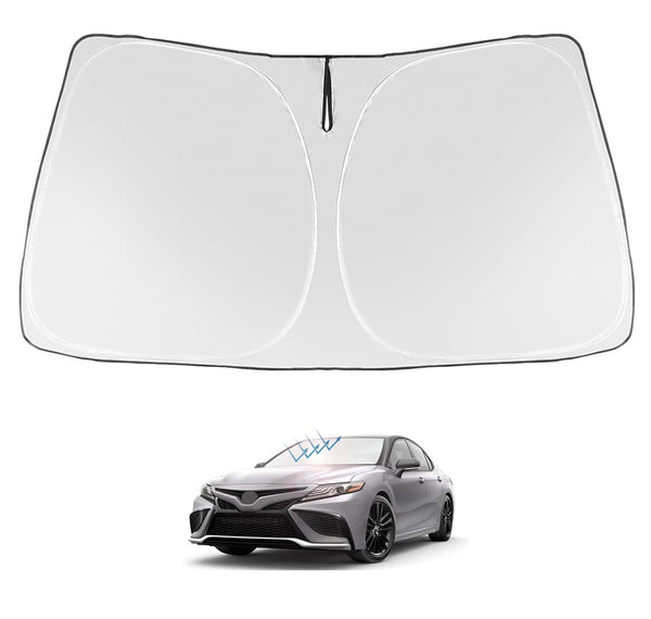 Proadsy 2025 Upgrade Windshield Sun Shade Custom Fit 2018-2024 2025 Camry LE XLE Hybrid SE XSE 4-Layer Foldable Front Sunshade Protector Sun Visor Blocks UV Rays Keep Car Cooler