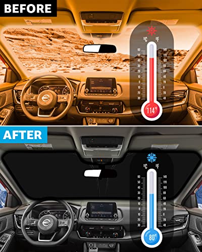 Windshield Sunshade Custom for Nissan Rogue 2023 2022 2021 Reflective Heat Sun UV Protector Foldable Front Window Shade Upgrade Accessories Certified Sustainable
