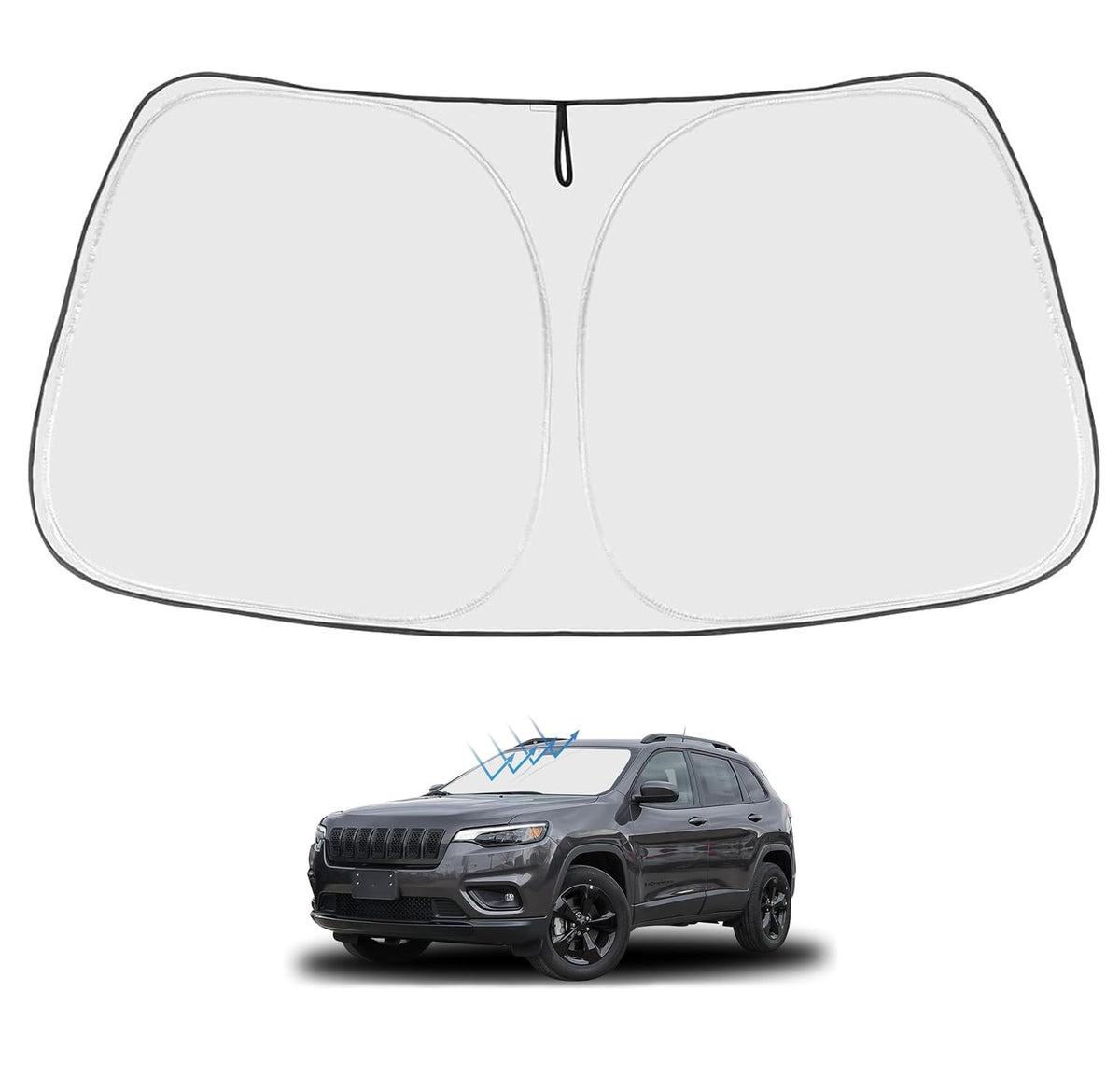 Proadsy 2026 Upgrade Front Windshield Sun Shade Foldable Sunshade Protector Custom for Jeep Cherokee 2014-2023 (Not for Jeep Grand Cherokee) Trailhawk Overland Limited Latitude Altitude Accessories