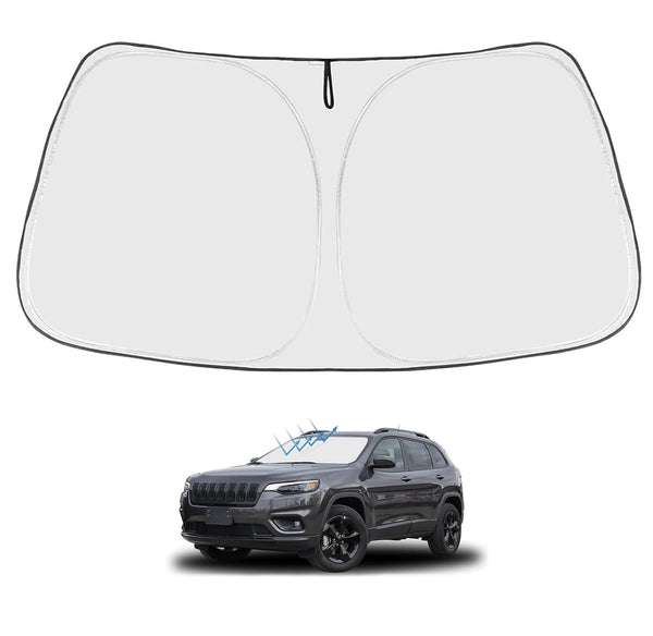 Proadsy 2026 Upgrade Front Windshield Sun Shade Foldable Sunshade Protector Custom for Jeep Cherokee 2014-2023 (Not for Jeep Grand Cherokee) Trailhawk Overland Limited Latitude Altitude Accessories