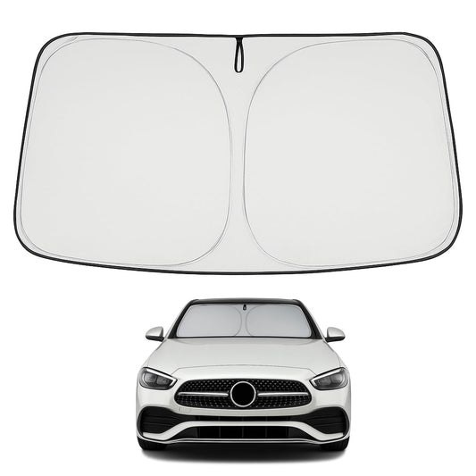 Proadsy 2025 Upgrade Windshield Sun Shade Custom Fit Mercedes Benz C Class 2015-2021 4-Layer Foldable Front Sunshade Protector Sun Visor Blocks UV Rays Keep Car Cooler Accessories