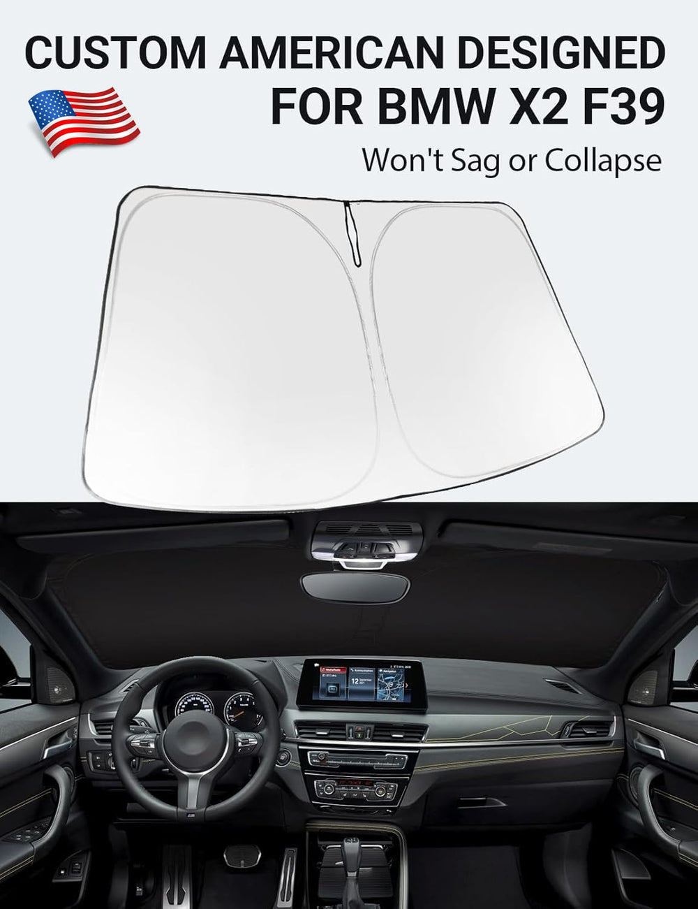 Proadsy 2025 Upgrade Windshield Sun Shade Custom Fit 2018-2023 BMW X2 F39 Foldable Front Sunshade Protector Sun Visor Blocks UV Rays Keep Car Cooler
