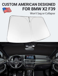 Proadsy 2026 Upgrade Windshield Sun Shade Custom Fit 2018-2023 BMW X2 F39 Foldable Front Sunshade Protector Sun Visor Blocks UV Rays Keep Car Cooler