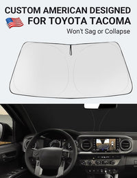 Custom American designed 2016-2023 Toyota Tacoma windshield sunshade, will not sag or collapse