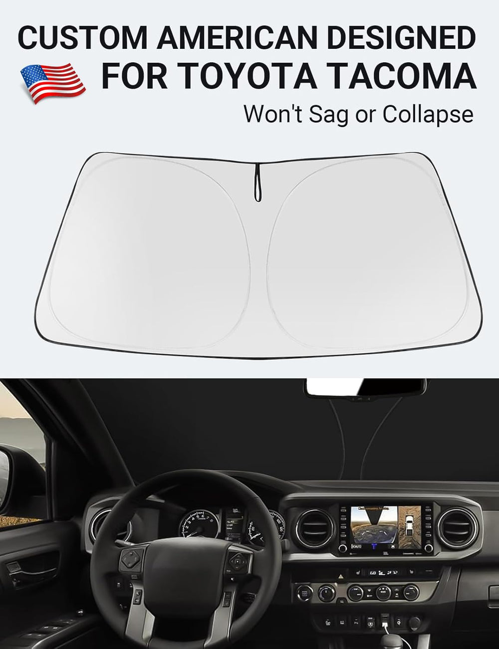 Proadsy 2025 Upgrade Windshield Sun Shade Custom Fit Toyota Tacoma 2016-2023 4-Layer Foldable Front Sunshade Protector Sun Visor Blocks UV Rays Keep Car Cooler Accessories