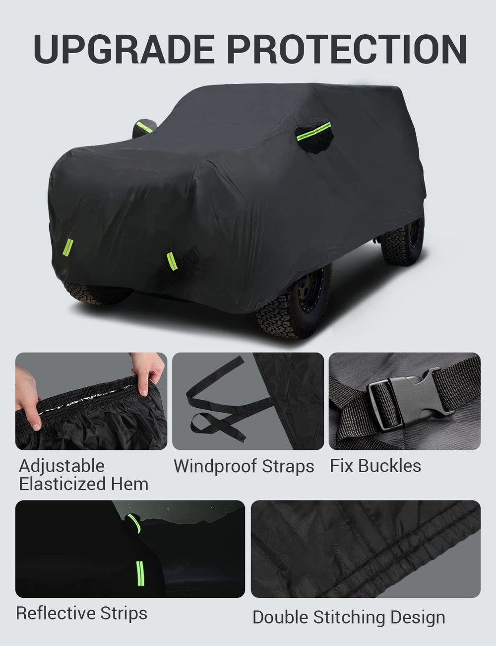 Proadsy Upgrade Car Cover Compatible with Ford Bronco 2 Door 2021-2024 2025 Windproof All Weather Waterproof Sun Rain UV Dust Snow Protection Outdoor Covers