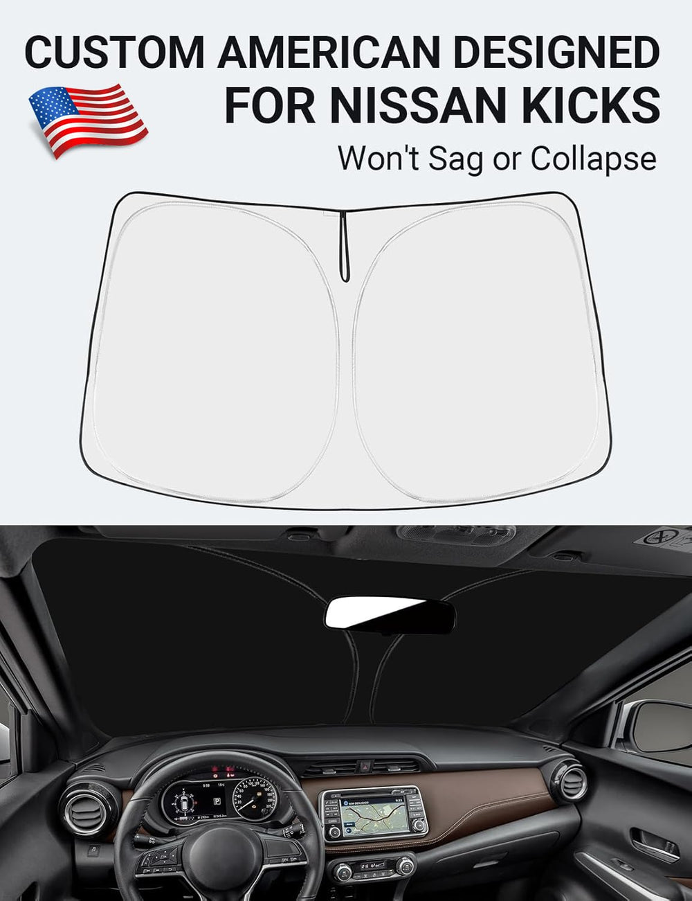 Proadsy Front Windshield Sun Shade Foldable Sunshade Protector Custom Fit 2018 2019 2020 2021 2022 2023 2024 Nissan Kicks, S, SV, SR Crossover Accessories 2024 Upgrade