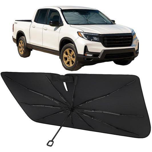 Proadsy Windshield Sun Shade Umbrella for Honda Ridgeline 2017-2025 2026 Foldable Car Umbrella Sunshade with Soft TPU Handle Spring Structure Crystal Cooling Material Protect Car from Rays & Heat