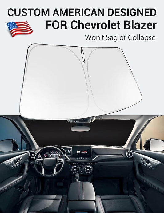 Custom American designed 2019-2026 Chevrolet Blazer windshield sunshade, will not sag or collapse