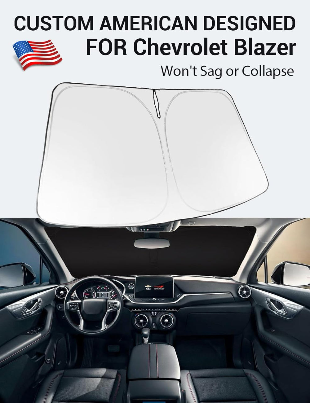 Proadsy 2025 Upgrade Windshield Sun Shade Custom Fit 2019–2023 2024 2025 Chevrolet Blazer Foldable Front Sunshade Protector Sun Visor Blocks UV Rays Keep Car Cooler