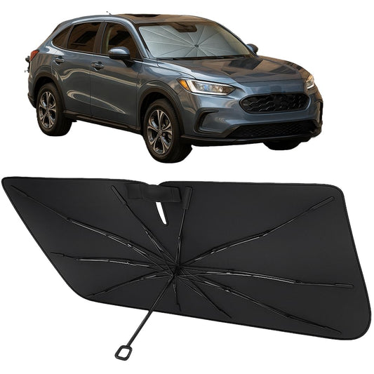 Proadsy Windshield Sun Shade Umbrella for Honda HRV HR-V 2023-2025 2026 Foldable Car Umbrella Sunshade with Soft TPU Handle Spring Structure Crystal Cooling Material Protect Car from Rays & Heat