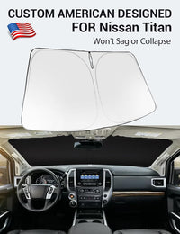 Custom American designed 2020-2024 Nissan Titan windshield sunshade, will not sag or collapse