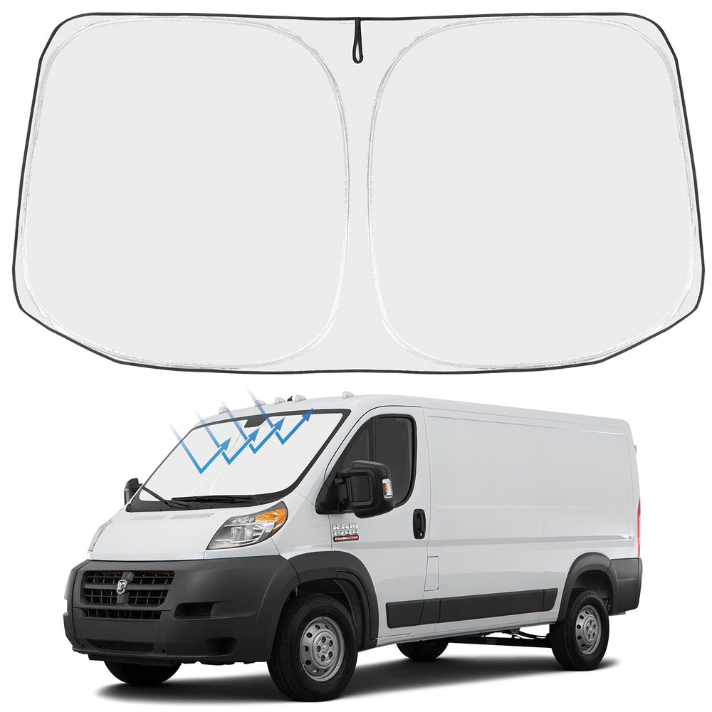 Front Windshield Sun Shade Foldable Sunshade Protector Custom Fit 2014-2023 Ram ProMaster Full Size Cargo Van Chassis Cab Cutaway Window Van Accessories 2023 Upgrade