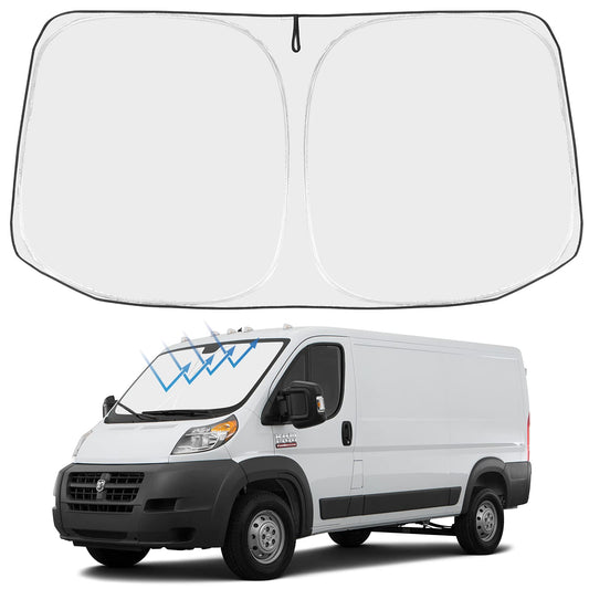 Front Windshield Sun Shade Foldable Sunshade Protector Custom Fit 2014-2023 Ram ProMaster Full Size Cargo Van Chassis Cab Cutaway Window Van Accessories 2023 Upgrade