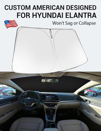 Custom American designed 2017-2020 Hyundai Elantra windshield sunshade, will not sag or collapse