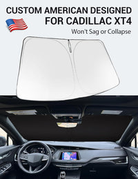 Custom American designed 2019-2026 Cadillac XT4 windshield sunshade, will not sag or collapse