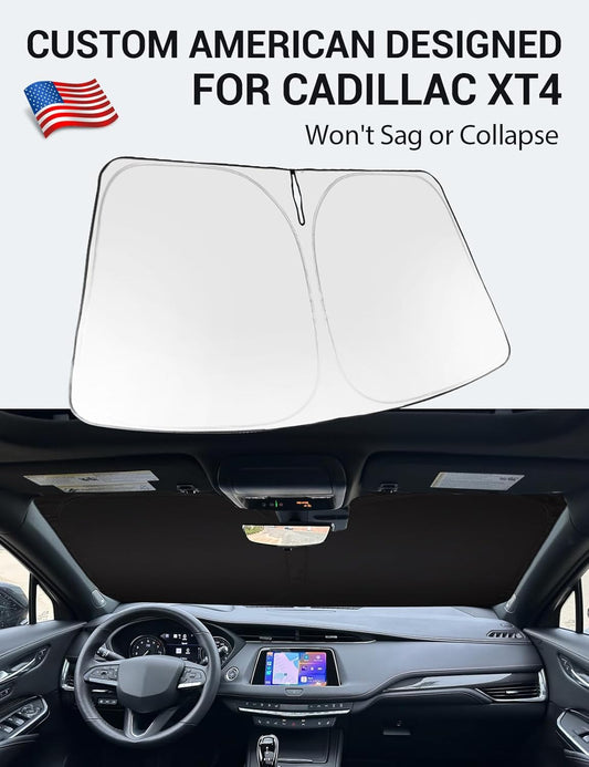 Custom American designed 2019-2026 Cadillac XT4 windshield sunshade, will not sag or collapse
