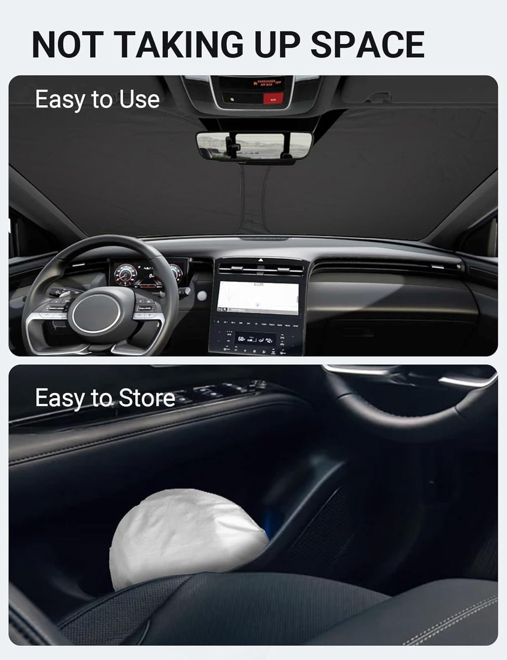 Proadsy 2025 Upgrade Windshield Sun Shade Custom Fit Hyundai Santa Cruz 2022-2024 2025 4-Layer Foldable Front Sunshade Protector Sun Visor Blocks UV Rays Keep Car Cooler