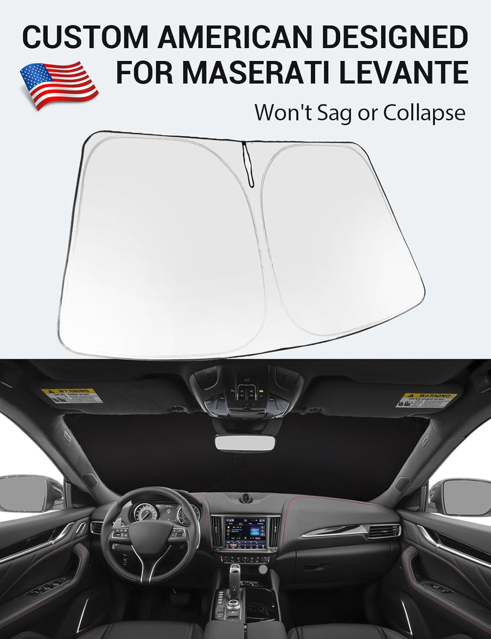 Proadsy 2025 Upgrade Windshield Sun Shade Custom Fit 2017-2023 2024 2025 Maserati Levante Foldable Front Sunshade Protector Sun Visor Blocks UV Rays Keep Car Cooler
