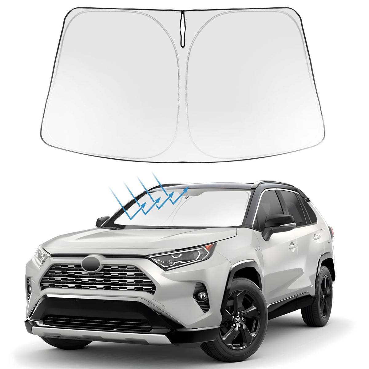 Proadsy 2026 Upgrade Front Windshield Sun Shade Foldable Sunshade Protector Custom Fit 2019-2025 RAV4 SUV Crossover LE XLE Premium Limited XSE Hybrid Adventure Accessories