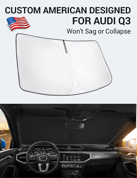 Custom American designed 2019-2026 Audi Q3 windshield sunshade, will not sag or collapse