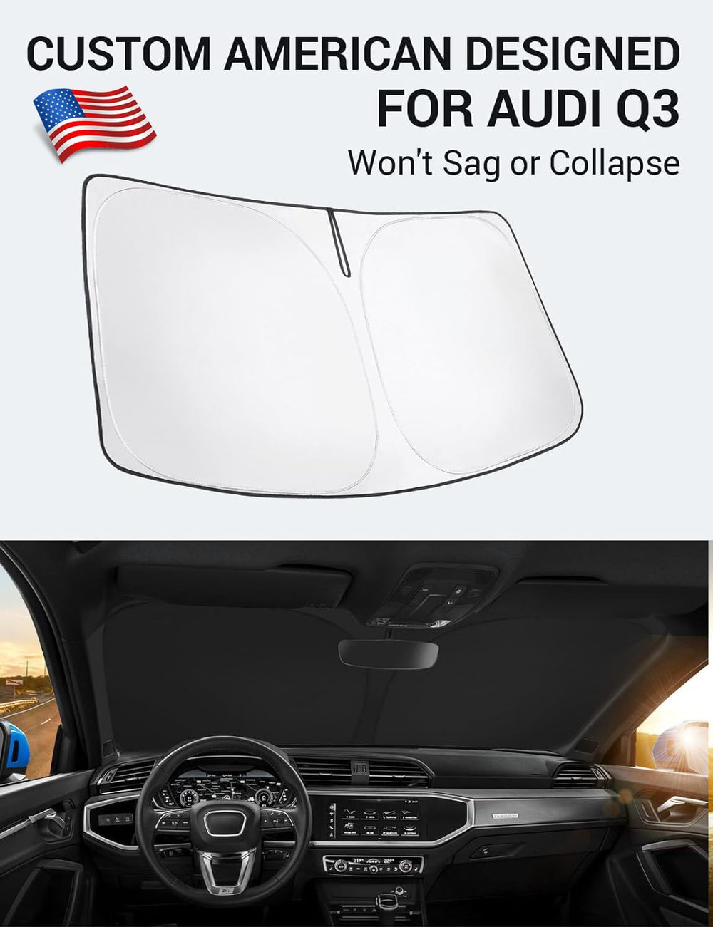 Proadsy 2025 Upgrade Windshield Sun Shade Custom Fit Audi Q3 2019-2024 2025 Foldable Front Sunshade Protector Sun Visor Keep Car Cooler Accessories
