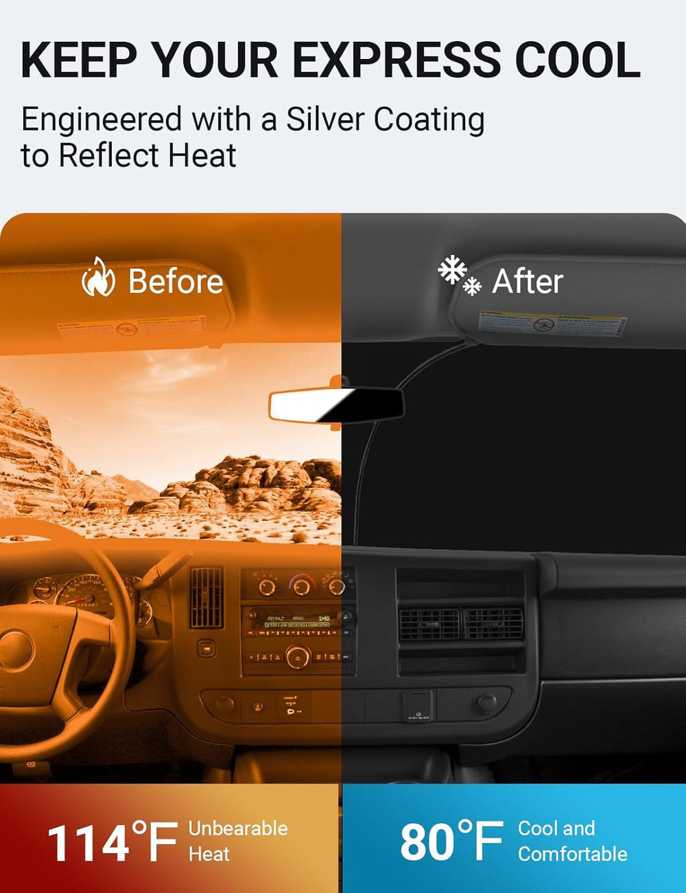 Proadsy 2025 Upgrade Windshield Sun Shade Custom Fit 1996-2025 Chevrolet Express Cargo Van, 1500, 3500, 4500 4-Layer Foldable Front Sunshade Protector Sun Visor Blocker Keep Car Cooler Accessories