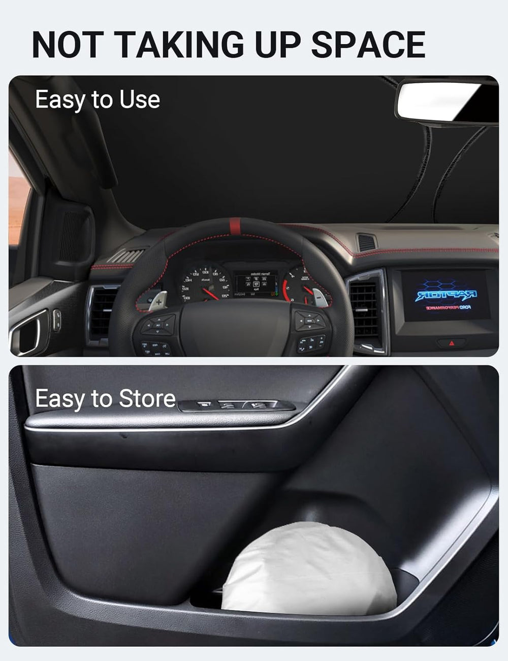 Proadsy Front Windshield Sun Shade Foldable Sunshade Protector Custom Fit 2019-2024 2025 Ford Ranger, XL, XLT, Lariat Accessories 2025 Upgrade