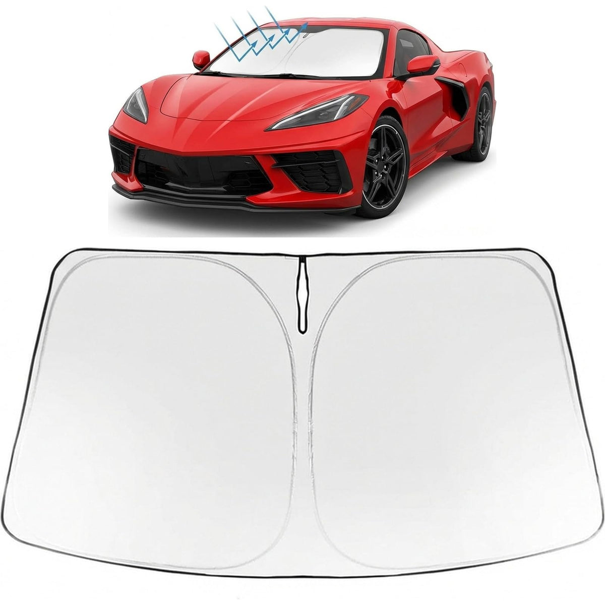 Proadsy Windshield Sun Shade for Chevrolet Corvette 2020-2026 Foldable Front Sunshade Protector Sun Visor Blocks UV Rays Keep Car Cooler Accessories