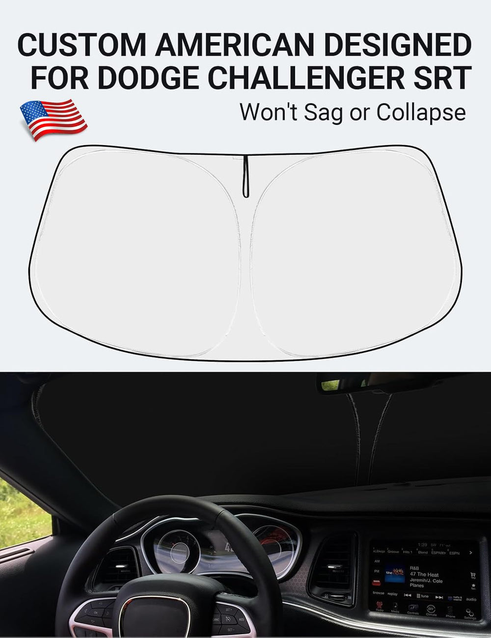 Proadsy 2025 Upgrade Windshield Sun Shade Custom Fit Dodge Challenger 2015-2024 2025 4-Layer Foldable Front Sunshade Protector Sun Visor Blocks UV Rays Keep Car Cooler