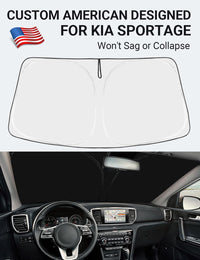 Custom American designed 2017-2022 Kia Sportage GT-Line windshield sunshade, will not sag or collapse