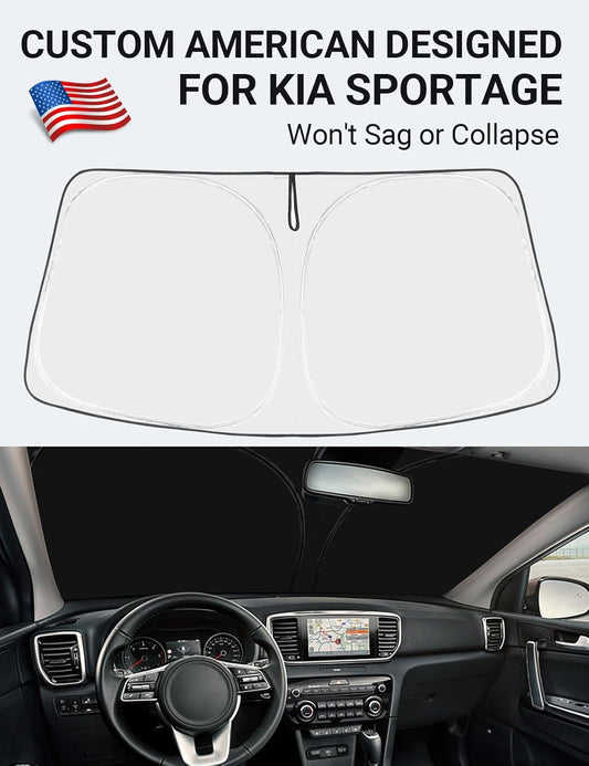 Custom American designed 2017-2022 Kia Sportage GT-Line windshield sunshade, will not sag or collapse