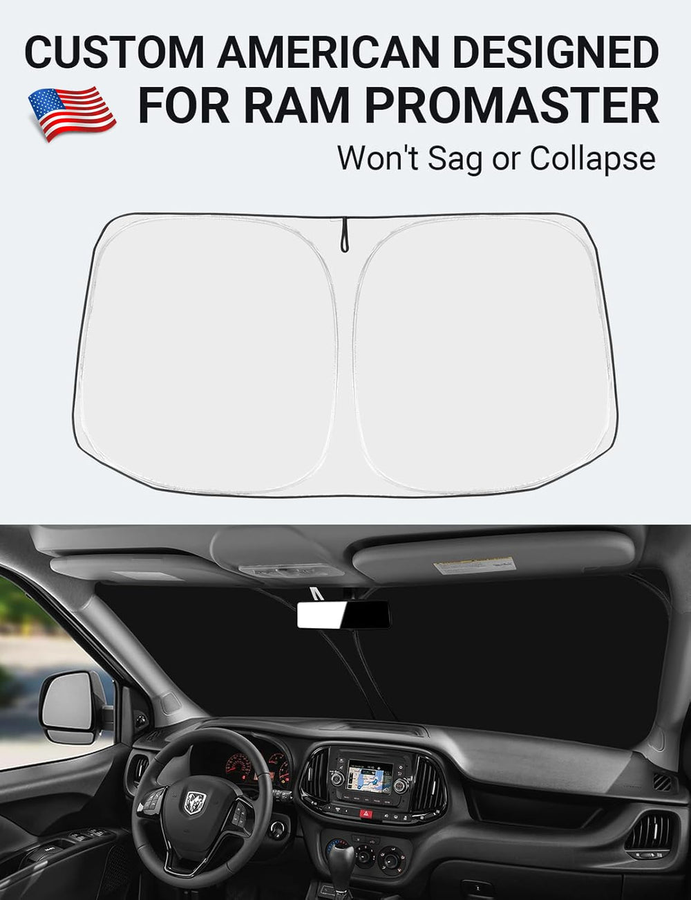 Proadsy Windshield Sun Shade Custom Fit Dodge Ram Promaster 2014-2024 2025 2026 4-Layer Foldable Front Sunshade Protector Sun Visor Blocks UV Rays Keep Car Cooler