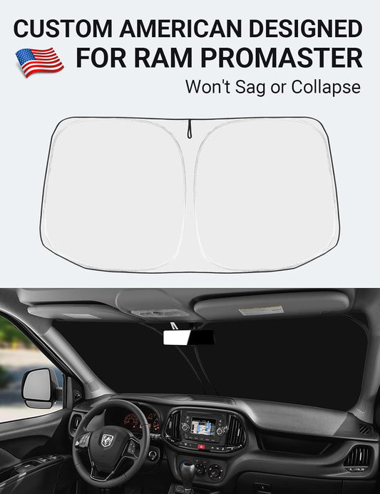 Proadsy 2026 Upgrade Windshield Sunshade Custom for 2014-2025 Dodge Ram ProMaster Reflective Heat Sun UV Protector Foldable Front Window Shade Prime Accessories