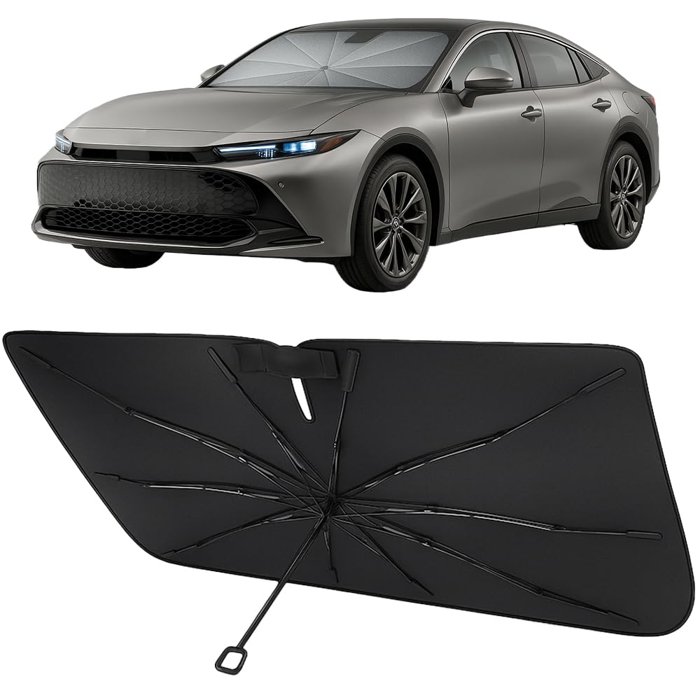 Proadsy Windshield Sun Shade Umbrella for 2023-2025 Toyota Crown Foldable Car Umbrella Sunshade with Soft Handle,Keeps Your Vehicle Cool,Protect Car from Rays & Heat