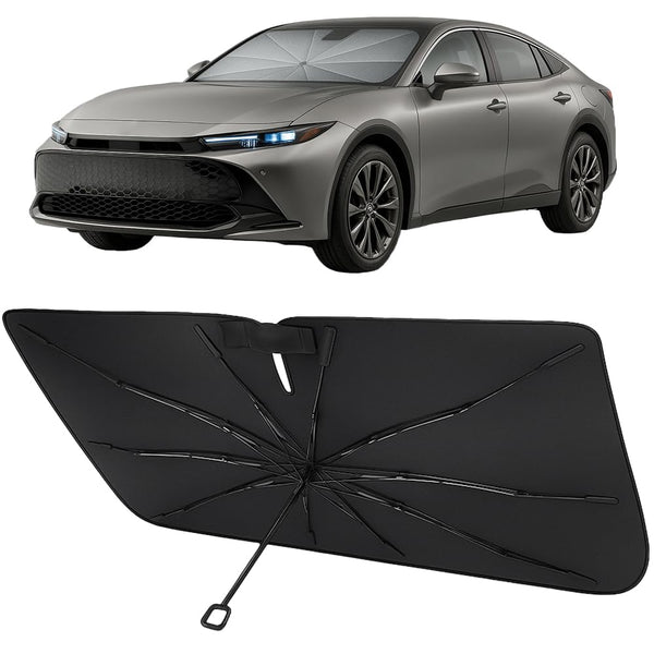 Proadsy Windshield Sun Shade Umbrella for Toyota Crown 2023-2025 2026 Foldable Car Umbrella Sunshade with Soft TPU Handle Spring Structure Crystal Cooling Material Protect Car from Rays & Heat