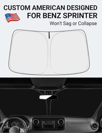Custom American designed 2007-2026 Freightliner Cargo Crew windshield sunshade, will not sag or collapse