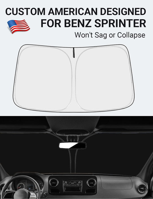 Custom American designed 2007-2026 Freightliner Cargo Crew windshield sunshade, will not sag or collapse