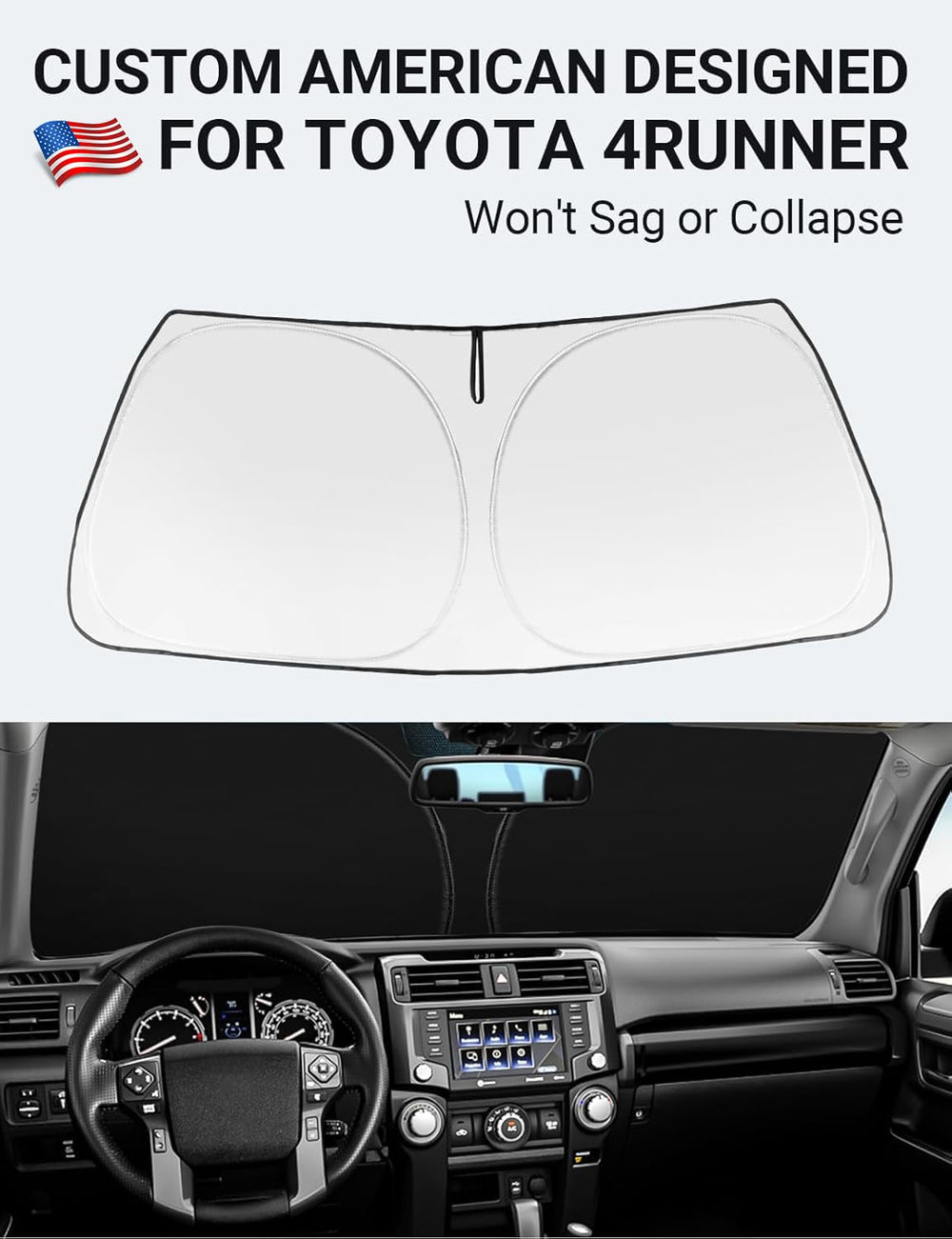 Proadsy 2025 Upgrade Windshield Sun Shade Custom Fit 2010-2025 Toyota 4Runner Sunshade 4-Layer Foldable Front Sunshade Protector Sun Visor Blocks UV Rays Keep Car Cooler Accessories