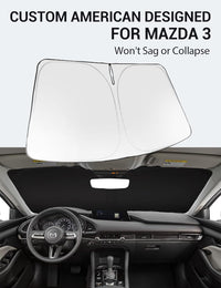 Custom American designed 2019-2026 Mazda 3 windshield sunshade, will not sag or collapse